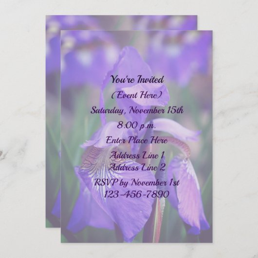 Invitation Drapeau bleu Iris Flower Party (Devant / Derrière)