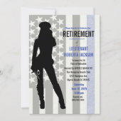 Invitation Drapeau bleu noir Police Femme Retraite (Devant)