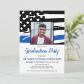 Invitation Drapeau bleu photo de la fête d'obtention du diplô (Debout devant)
