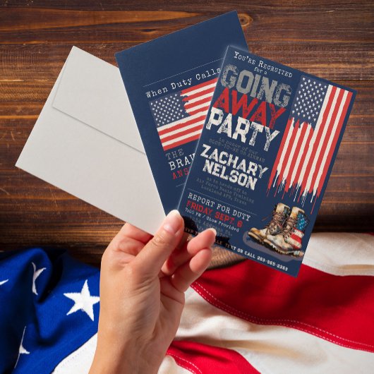 Invitation Drapeau BLUE - Bottes militaires - Parti d'adieu