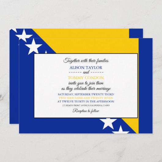Invitation Drapeau bosniaque, Drapeau du Mariage de Bosnie-He (Devant / Derrière)