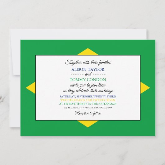 Invitation Drapeau brésilien, Drapeau du Mariage brésilien (Devant)