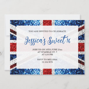 Invitation Drapeau britannique rouge blanc bleu étincelles ét