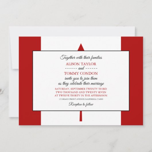 Invitation Drapeau canadien, Drapeau du Canada Mariage (Devant)
