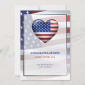 Invitation Drapeau cardiaque américain | Cadre Or | Citoyenne (Devant)
