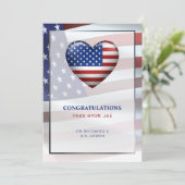 Invitation Drapeau cardiaque américain | Cadre Or | Citoyenne (Debout devant)