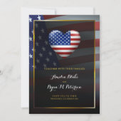 Invitation Drapeau cardiaque américain | Cadre Or | Mariage d (Devant)
