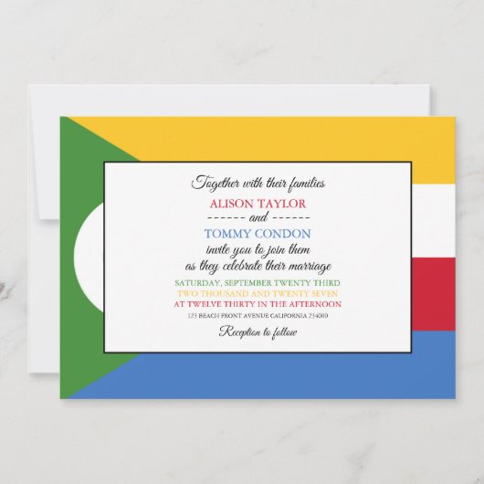 Invitation Drapeau comorien, Drapeau des Comores Mariage (Devant)