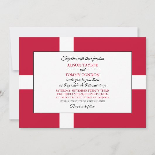 Invitation Drapeau danois, Drapeau du Danemark Mariage (Devant)