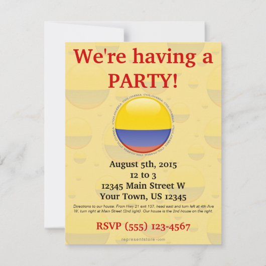 Invitation Drapeau de bulle de la Colombie (Dos)