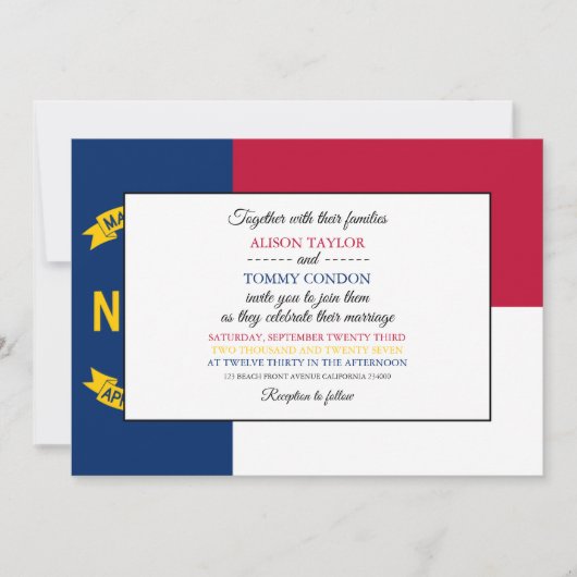 Invitation Drapeau de Caroline du Nord, Mariage de Caroline d (Devant)