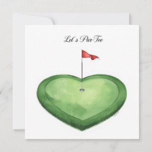 Invitation Drapeau de golf sur forme de cœur sur green de put