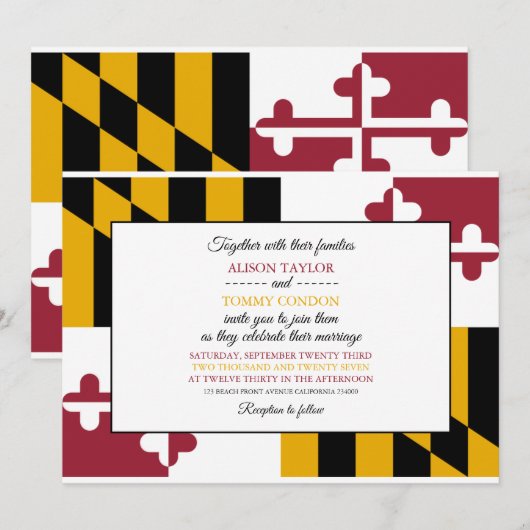 Invitation Drapeau de Marylander, Drapeau du Maryland Mariage (Devant / Derrière)