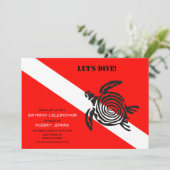 Invitation Drapeau de plongée et tortue de mer Photo Annivers (Debout devant)