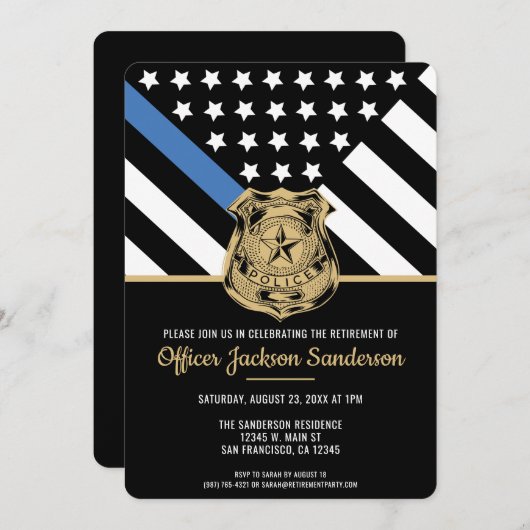 Invitation Drapeau de retraite de la police Agent de la force (Devant / Derrière)