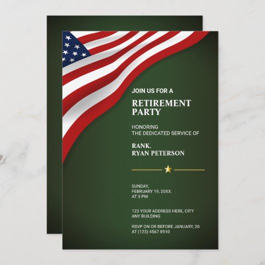Invitation Drapeau des États-Unis | Coin | Vert armée (Devant / Derrière)