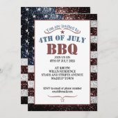 Invitation Drapeau des USA scintillants rustiques 4 Juillet f (Devant / Derrière)