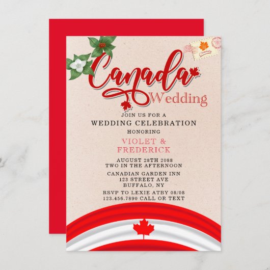 Invitation Drapeau du Canada et Mariage des fleurs (Devant / Derrière)