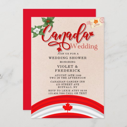 Invitation Drapeau du Canada et Wedding shower des fleurs (Devant / Derrière)