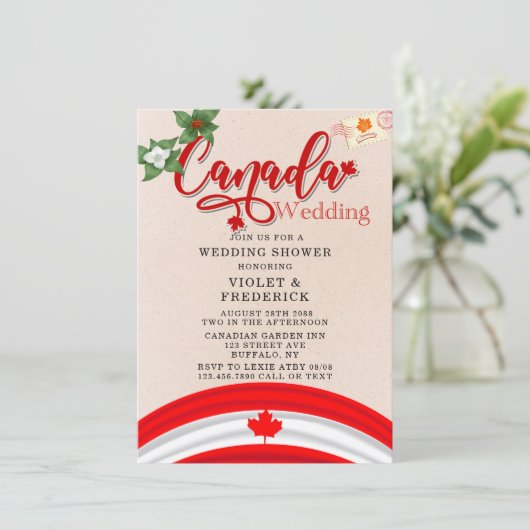 Invitation Drapeau du Canada et Wedding shower des fleurs (Debout devant)