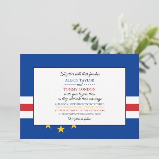 Invitation Drapeau du Cap-Vert, Drapeau du Mariage du Cap-Ver (Debout devant)