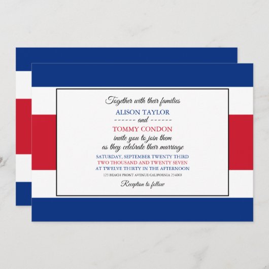 Invitation Drapeau du Costa Rica, Drapeau du Mariage du Costa (Devant / Derrière)