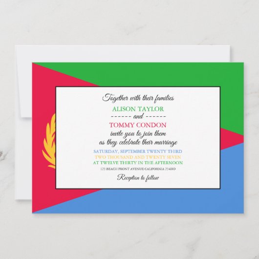 Invitation Drapeau érythréen, Drapeau de l'Érythrée Mariage (Devant)