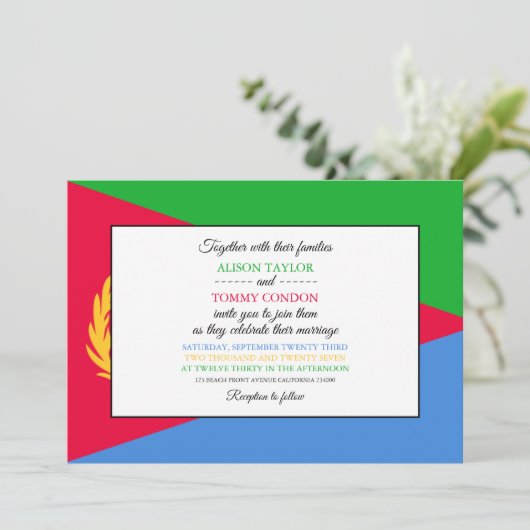 Invitation Drapeau érythréen, Drapeau de l'Érythrée Mariage (Debout devant)