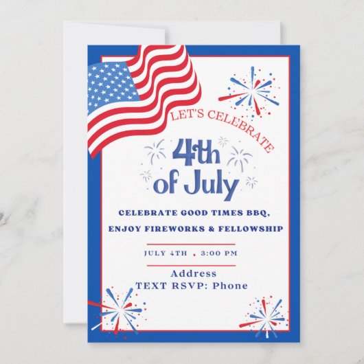 Invitation Drapeau et feux d'artifice Patriot Party Invitatio (Devant)