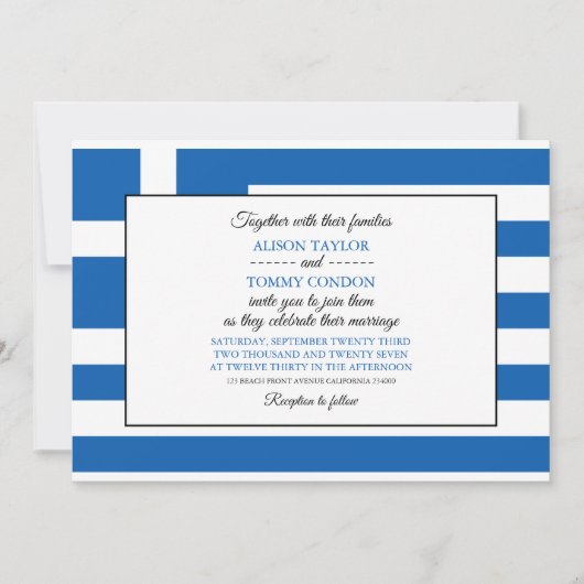 Invitation Drapeau grec, Drapeau de la Grèce Mariage (Devant)