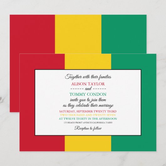 Invitation Drapeau guinéen, Drapeau de Guinée Mariage (Devant / Derrière)