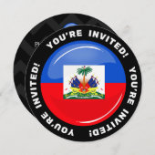 Invitation Drapeau haïtien rond brillant (Devant / Derrière)