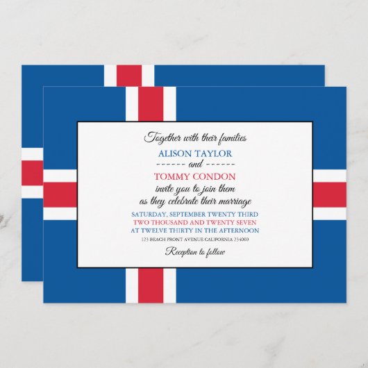 Invitation Drapeau islandais, Drapeau islandais Mariage (Devant / Derrière)