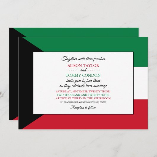 Invitation Drapeau koweïtien, Drapeau du Koweït Mariage (Devant / Derrière)