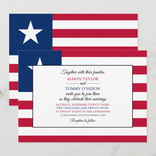 Invitation Drapeau libérien, Drapeau du Mariage libérien (Devant / Derrière)