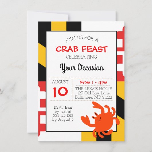 Invitation Drapeau Maryland Joyeux Crabe Nautique Toutes les  (Devant)