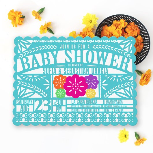 Invitation Drapeau mexicain Fiesta Papel Picado Baby shower T