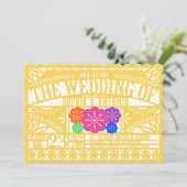 Invitation Drapeau mexicain Fiesta Papel Picado Mariage JAUNE (Debout devant)