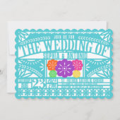 Invitation Drapeau mexicain Fiesta Papel Picado Mariage TURQU (Devant)
