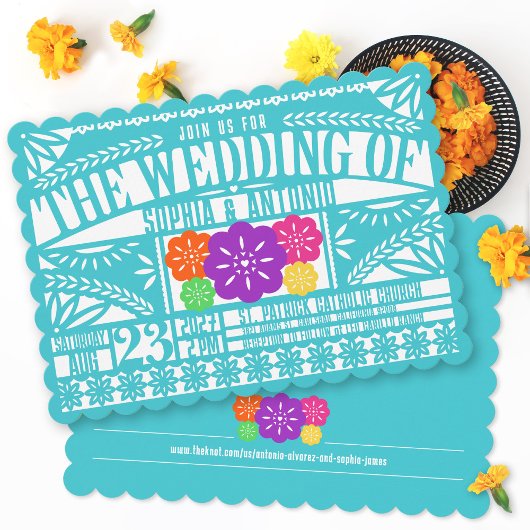 Invitation Drapeau mexicain Fiesta Papel Picado Mariage TURQU