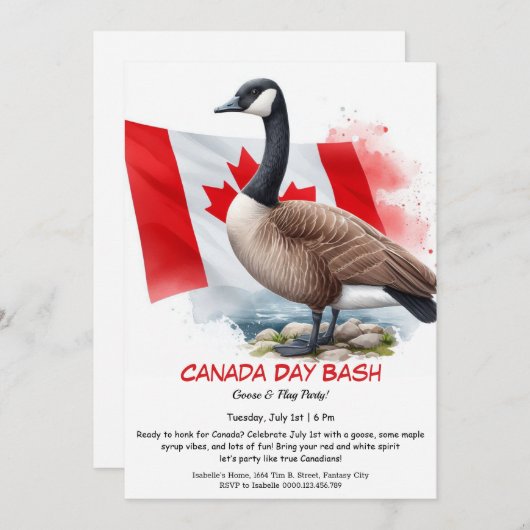 Invitation Drapeau mignon Canada d'oie et feuille d'érable |  (Devant / Derrière)