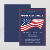 Invitation Drapeau moderne 4 juillet rouge blanc et bleu amér (Devant / Derrière)