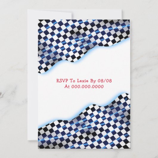 Invitation Drapeau noir blanc À damiers course fête d'anniver (Dos)