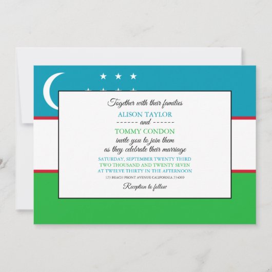 Invitation Drapeau ouzbek, Drapeau d'Ouzbékistan Mariage (Devant)