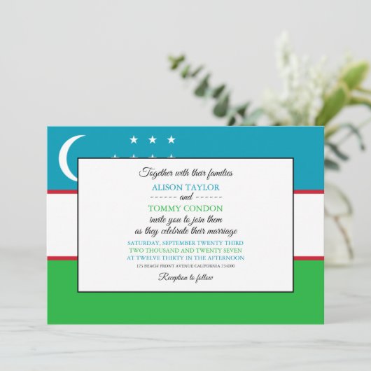 Invitation Drapeau ouzbek, Drapeau d'Ouzbékistan Mariage (Debout devant)