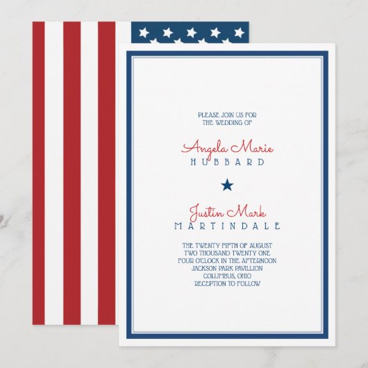 Invitation Drapeau patriotique des États-Unis Mariage 3 (Devant / Derrière)