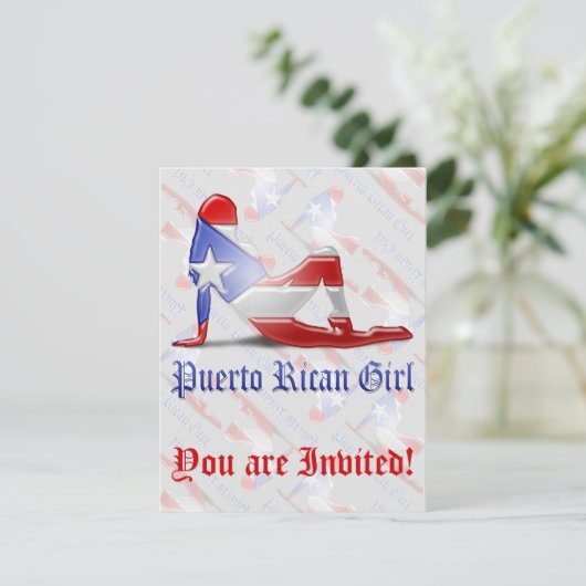 Invitation Drapeau portoricain de silhouette de fille (Debout devant)