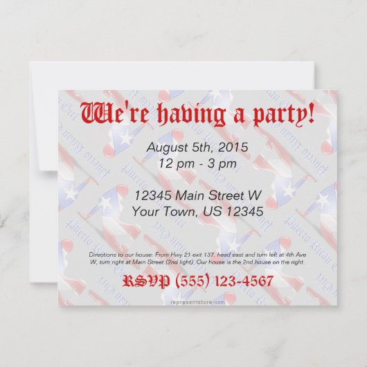 Invitation Drapeau portoricain de silhouette de fille (Dos)