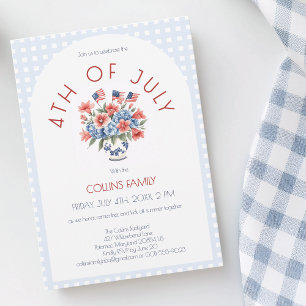 Invitation Drapeau rouge blanc et bleu 4 juillet fête d'été