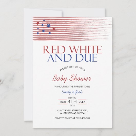 Invitation Drapeau rouge blanc et dû USA Baby shower (Devant)